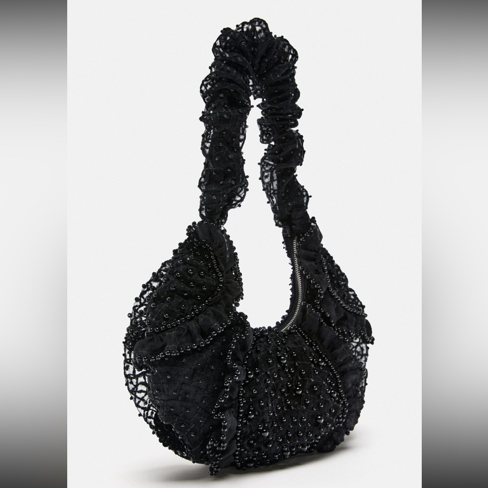 NWT Zara beaded shoulder bag in black - Picture 2 of 5